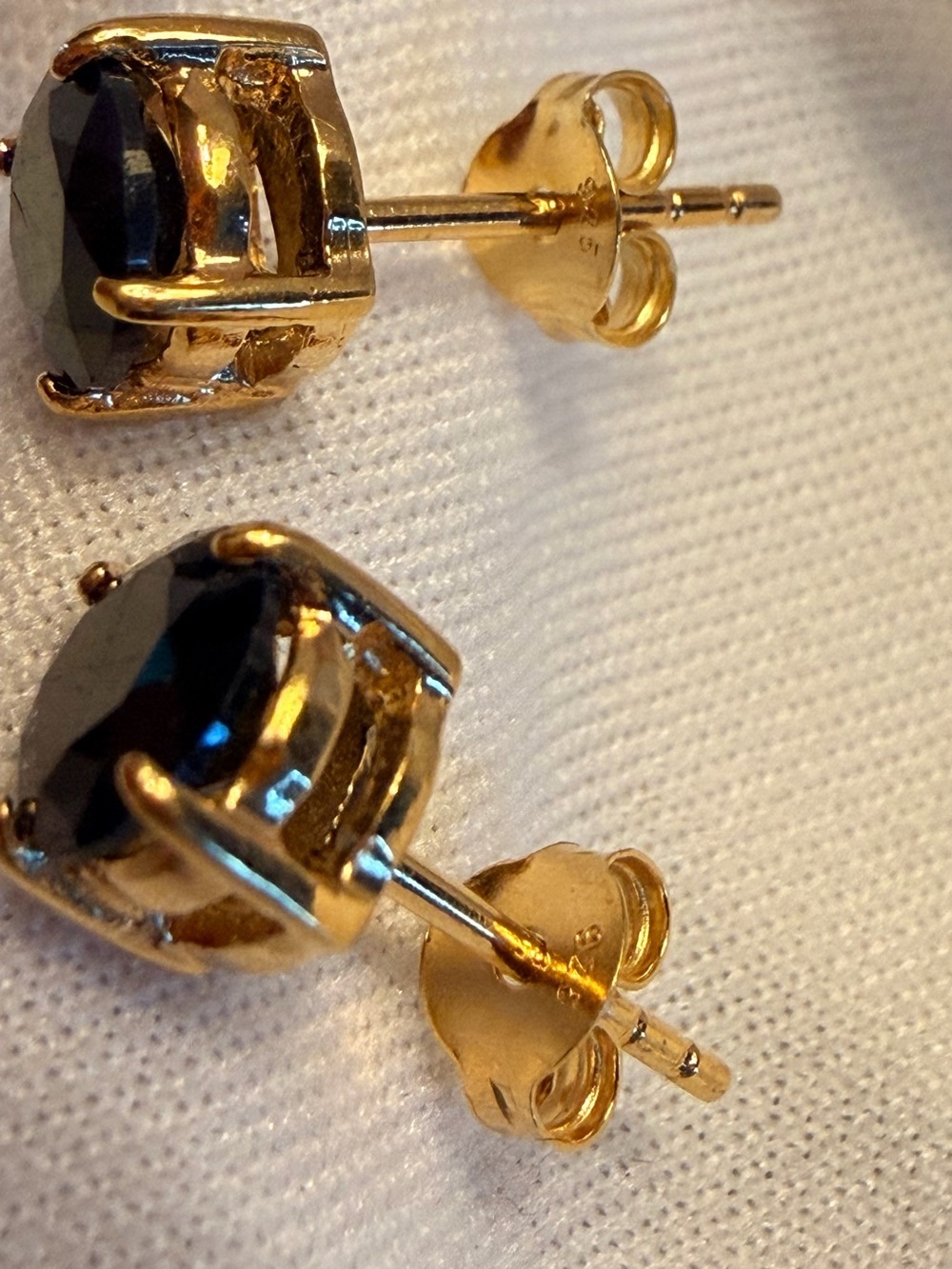 AA Black Sapphire Stud Earrings 18K Gold Over 925 Sterling Silver 0.25 CTW - Picture 4 of 10